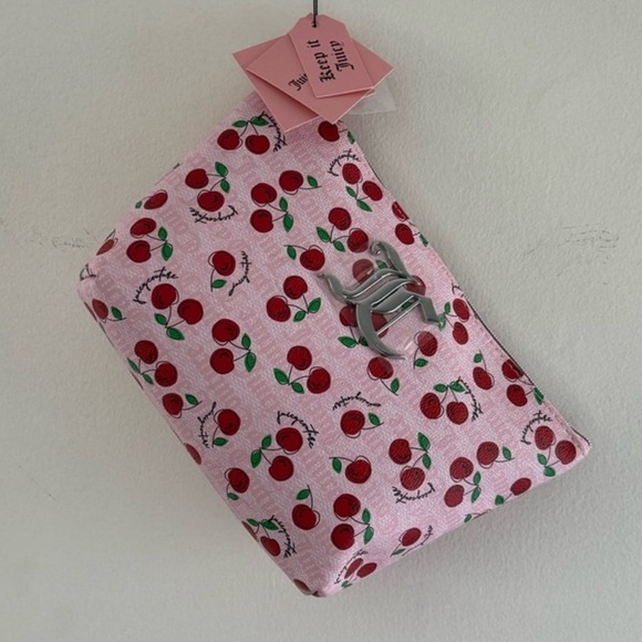 New Juicy Couture Pink Red Cherry Clutch Cosmetic Bag Cute Storage Coquette - Picture 15 of 17